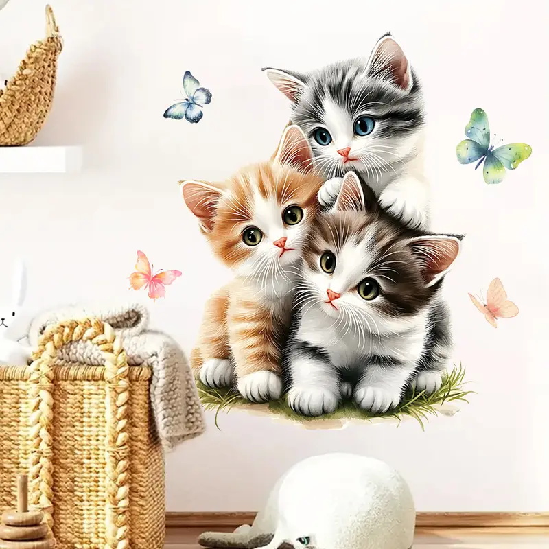Três gatos com borboleta adesi - Lighting Mcqueen Bedroom Decor avaliação e preço
