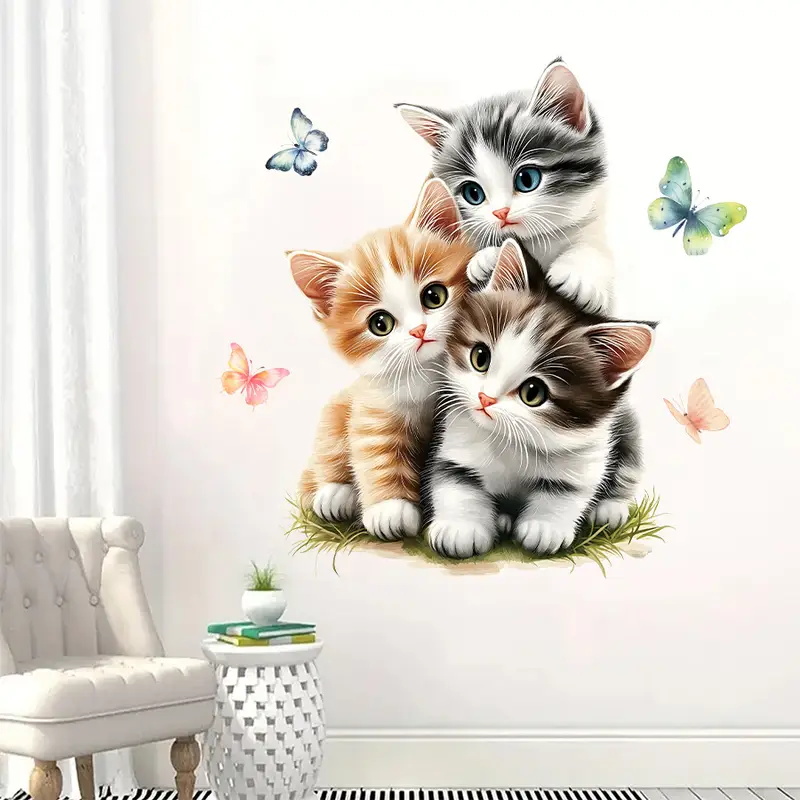 Três gatos com borboleta adesi - Lighting Mcqueen Bedroom Decor avaliação e preço