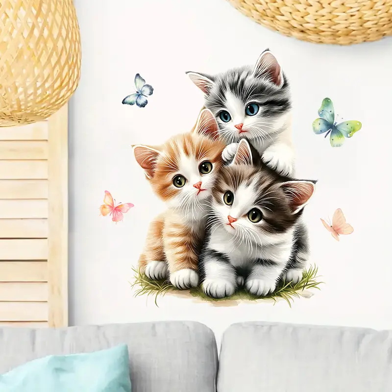 Três gatos com borboleta adesi - Lighting Mcqueen Bedroom Decor avaliação e preço