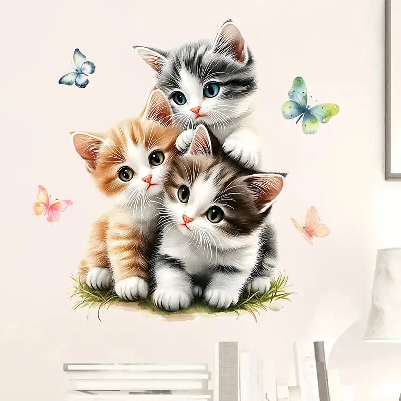 Três gatos com borboleta adesi - Lighting Mcqueen Bedroom Decor avaliação e preço